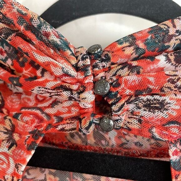 Free People Multicolor All Dolled Up Mesh Floral Long Sleeve Blouse Size M - Picture 5 of 11